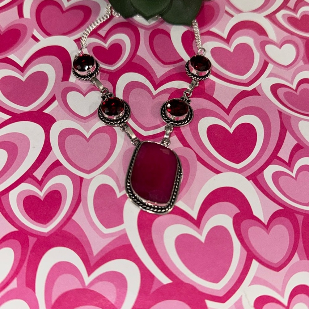 Ruby & Garnet Silver Necklace - image 2